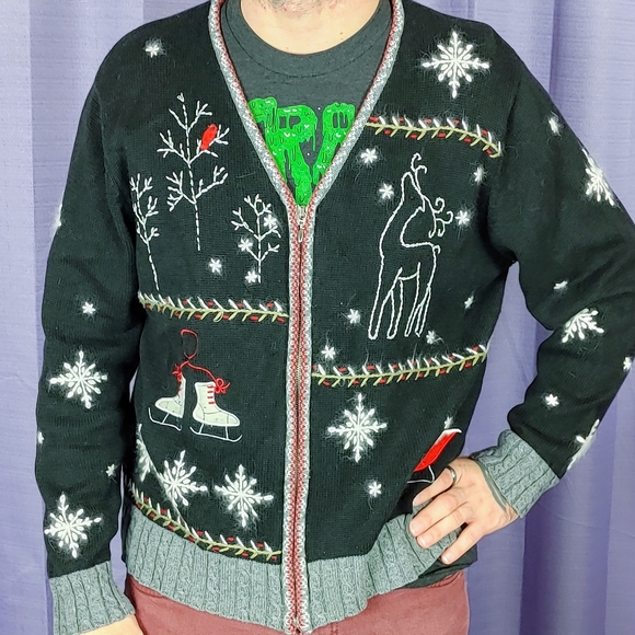 Sweaters - Embroidered Winter Christmas Zip-Up Sweater